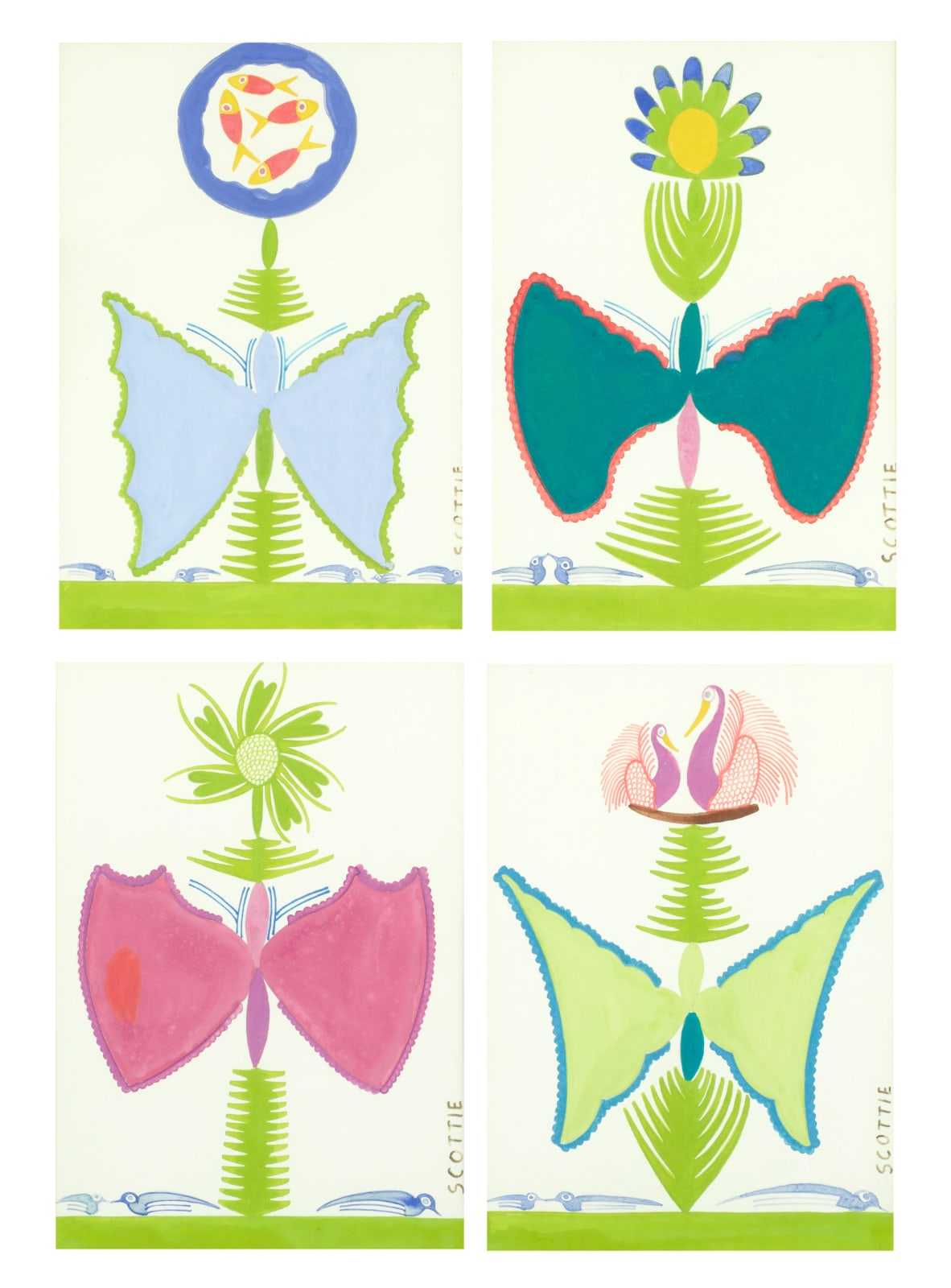 Scottie Wilson, 1881-1972, Four Butterflies I