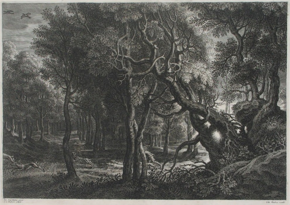 Schelte A Bolswert Wild Landscape By Moonlight With A Hunter And His Quarry Ca 1638 London Original Print Fair