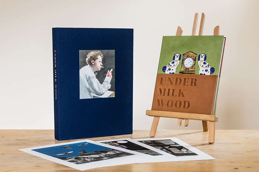 Peter Blake, Peter Blake, Under Milk Wood fine leather binding with 3 signed original prints: The Afternoon Buzzes, Hoofing Bloomered in the Moon & Mrs Organ Morgan's General Shop, 2013