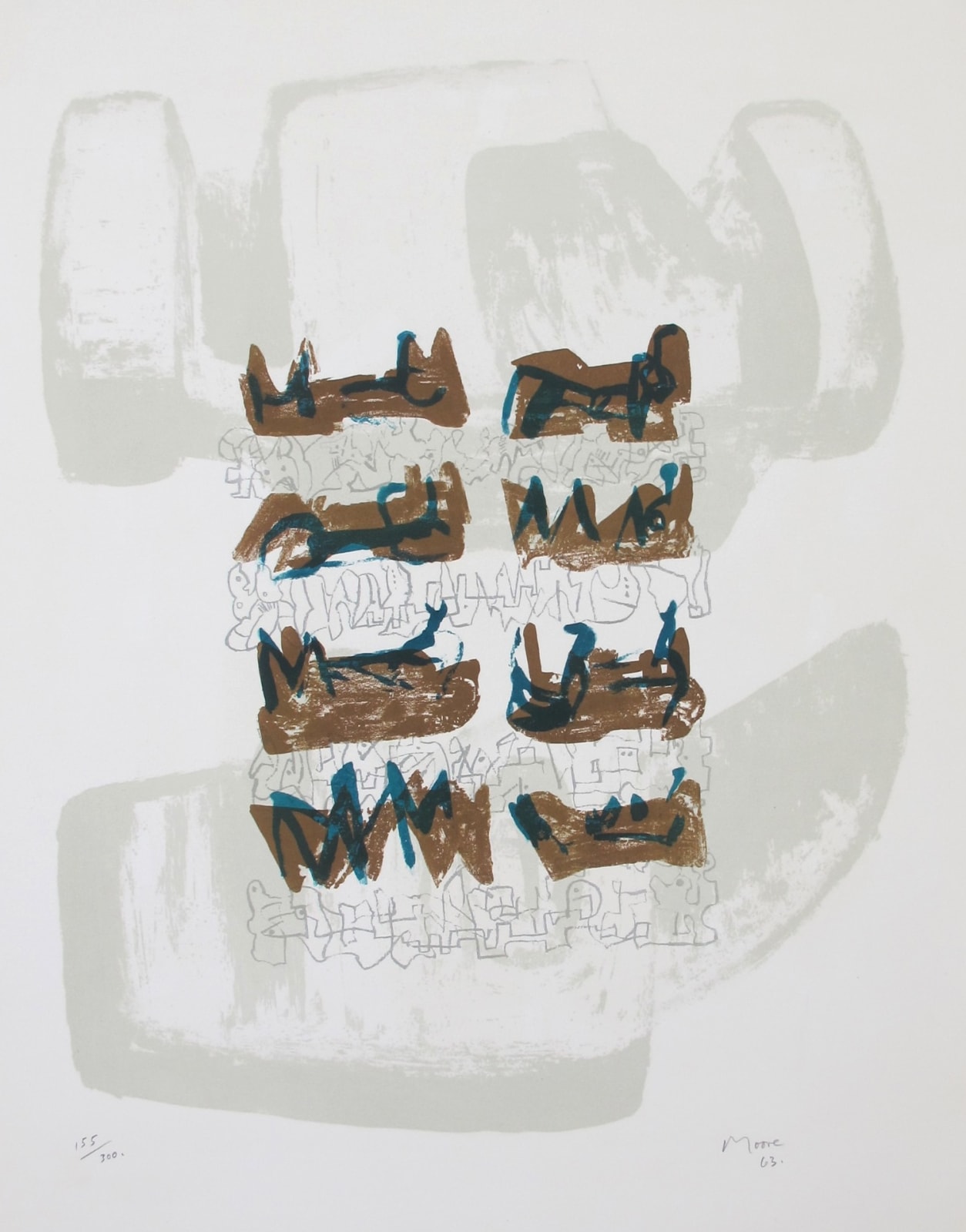 Henry Moore, Eight Reclining Figures on Rock Background, 1963