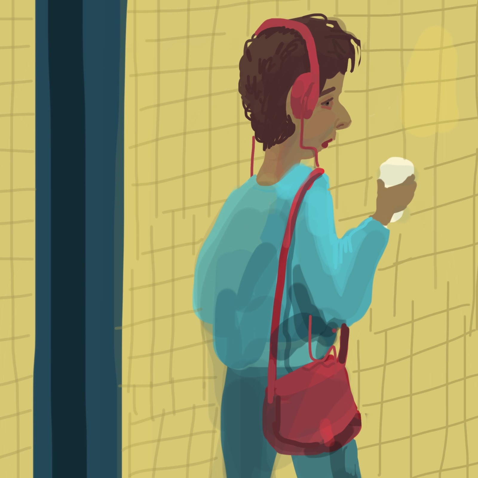 Hilary Doyle, Passerby IV, Red Bag and Headphones, 2022