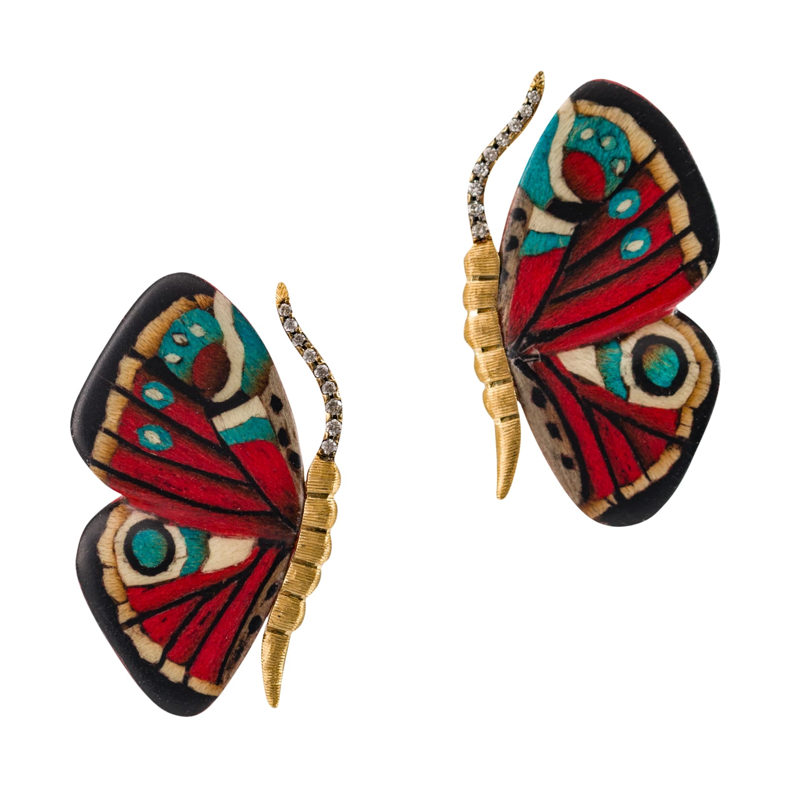 Silvia Furmanovich Red Blue Marquetry Butterfly Earrings 2024 Louisa Guinness Gallery