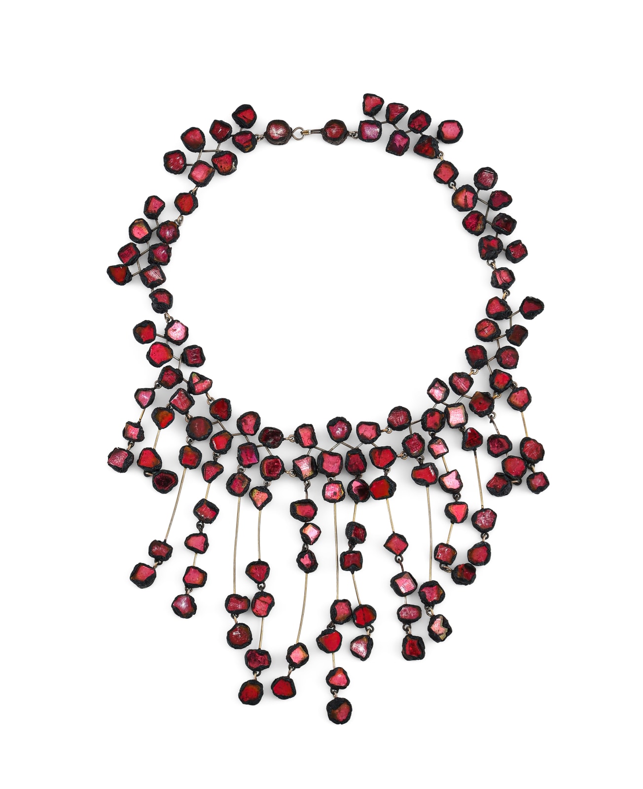 Line Vautrin, Line Vautrin Necklace Talosel Mirror Glass Nickel Silver Wire, 1955