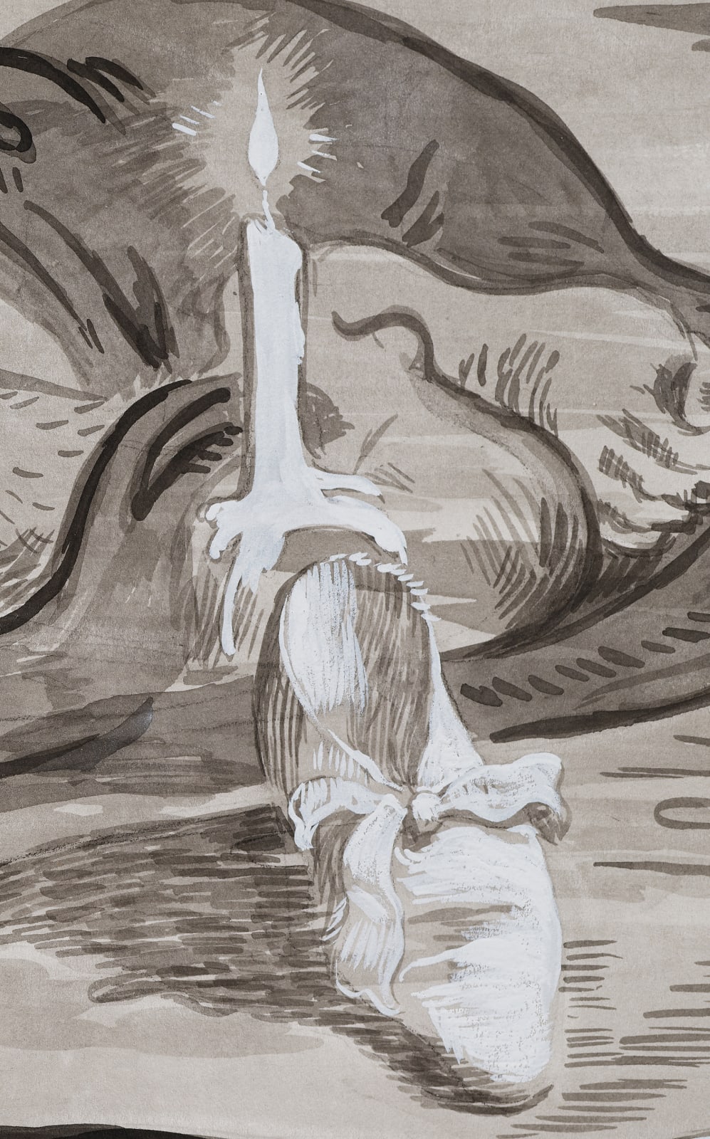 Salman Toor, Fag Puddle with Candle, Shoe and Belt, 2020