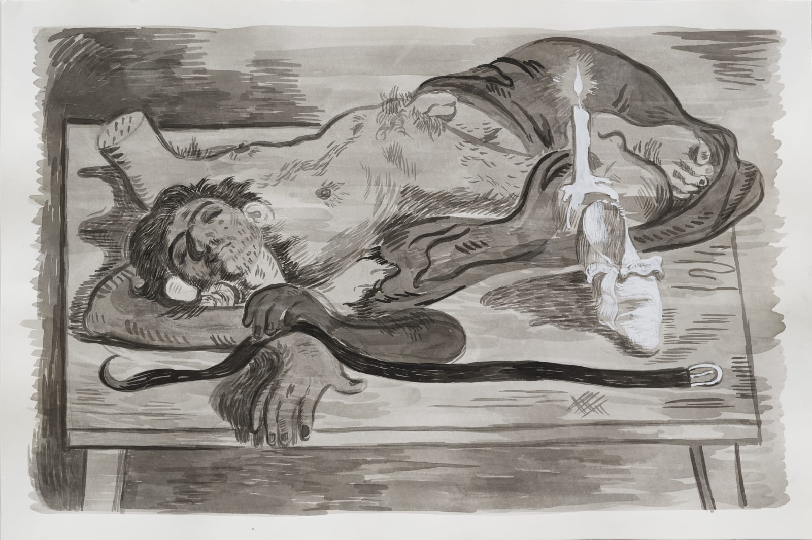 Salman Toor, Fag Puddle with Candle, Shoe and Belt, 2020