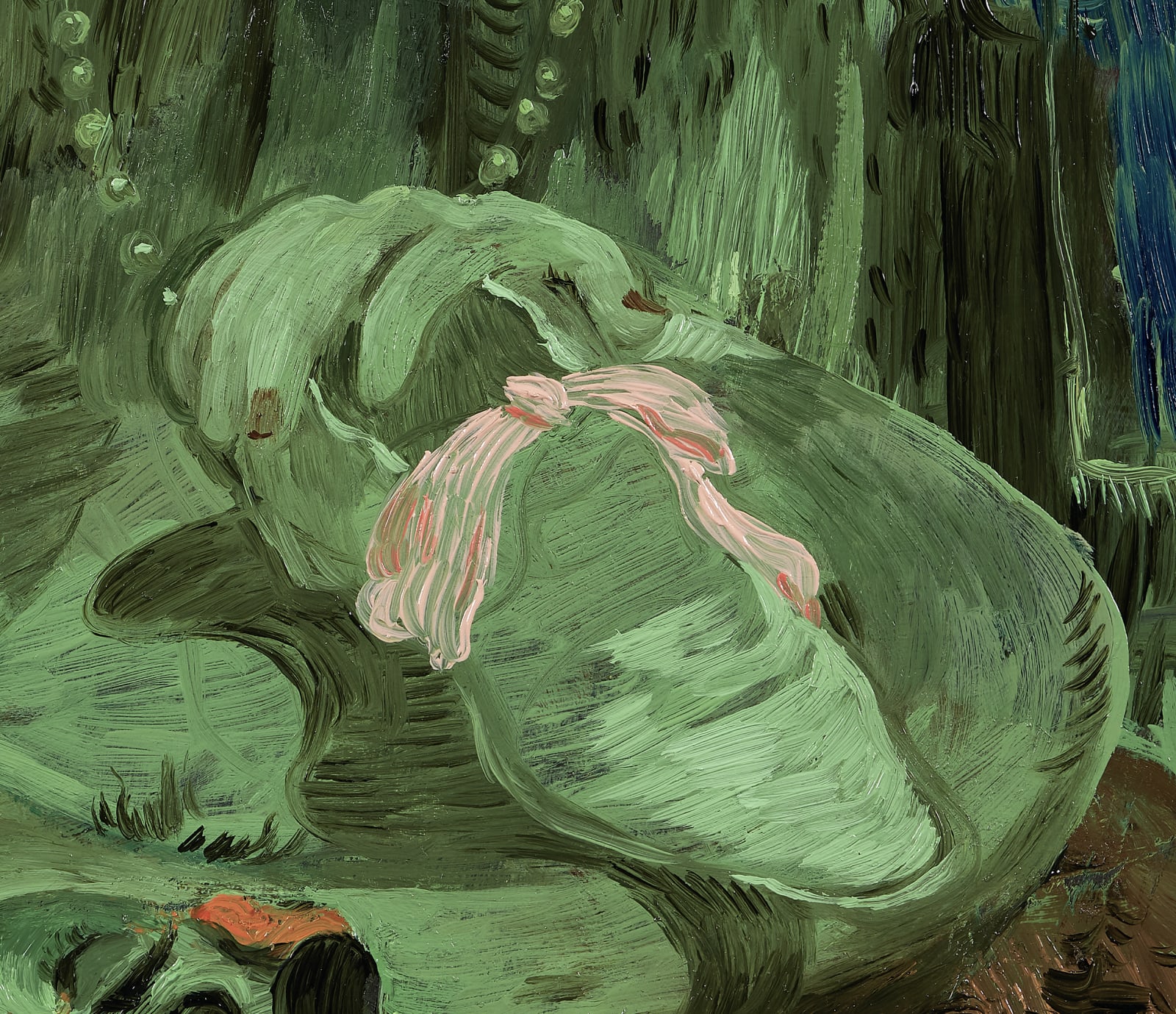 Salman Toor, Fag Puddle with Pearls and Sock and Shrubs, 2020