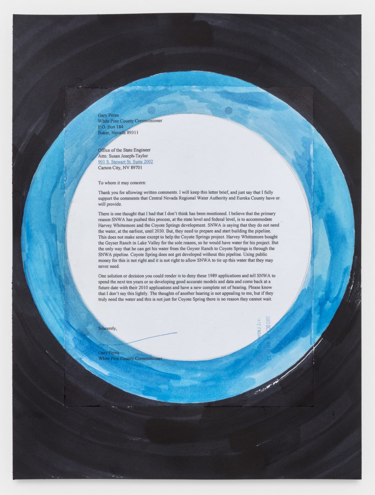Oscar Tuazon, Chain Letter (Gary Perea) Public Comment, SNWA Pipeline, 2020