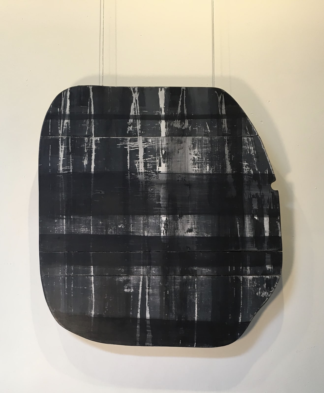 MARYANN PULS, Wood Shape with Horizontal and Vertical Lines in Dark Blue , 2019