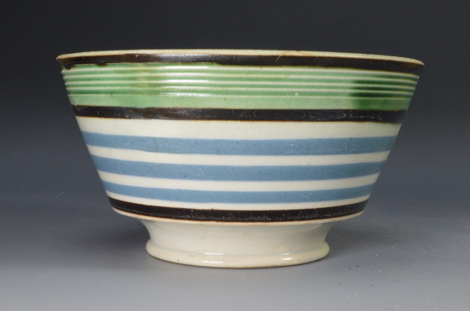 Unknown, Mochaware Bowl with bands of blue slip, 1820