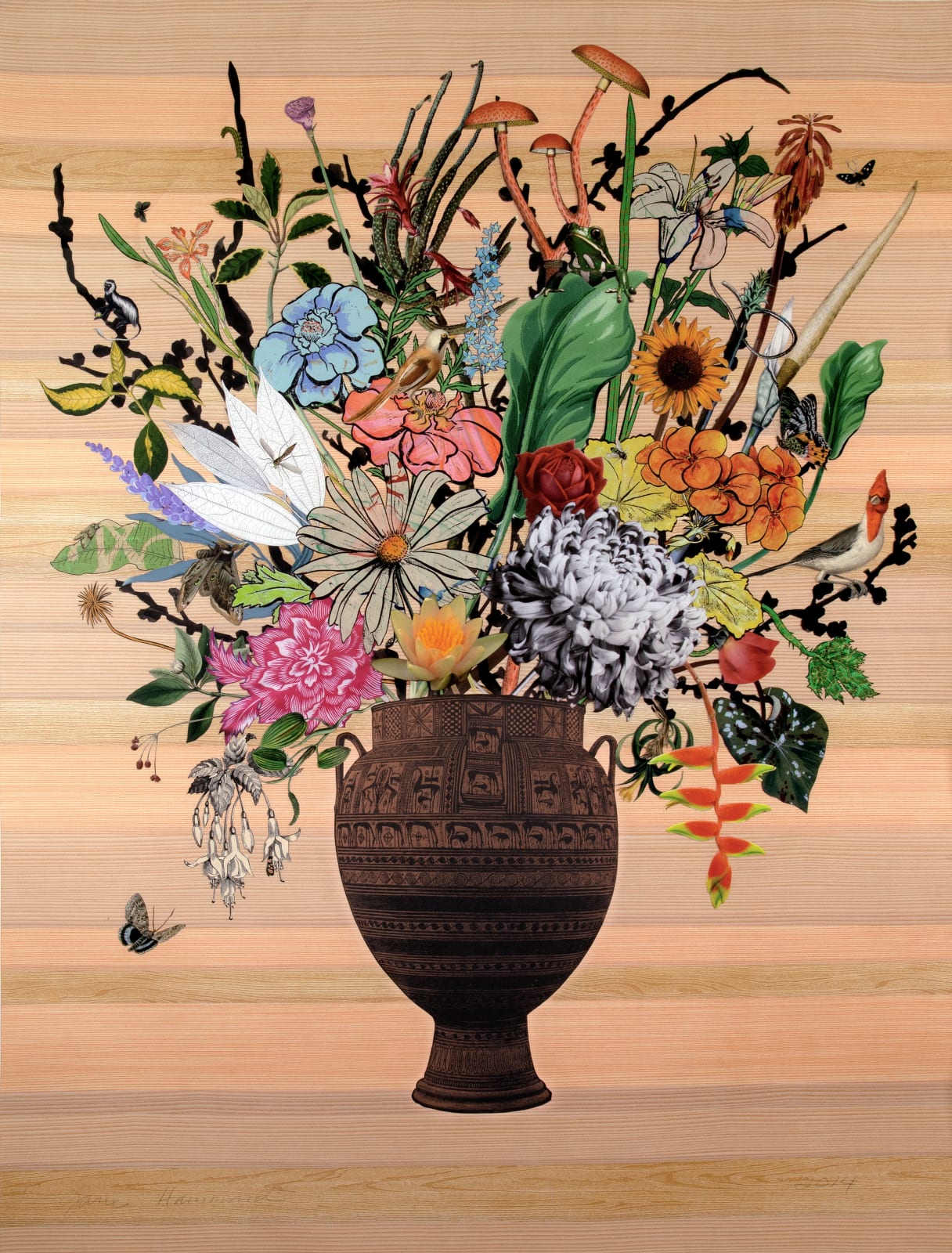 Jane Hammond, Greek Vase with Christmas Cactus Heliconia and Fuschia, 2014