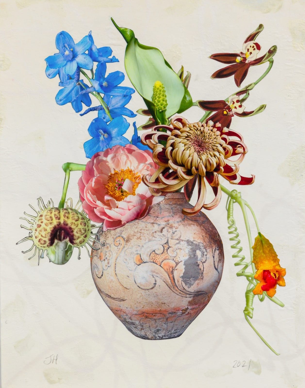 Jane Hammond, Chinese Painted Vase with Delphinium, Momordica and Chrysanthemum, 2021