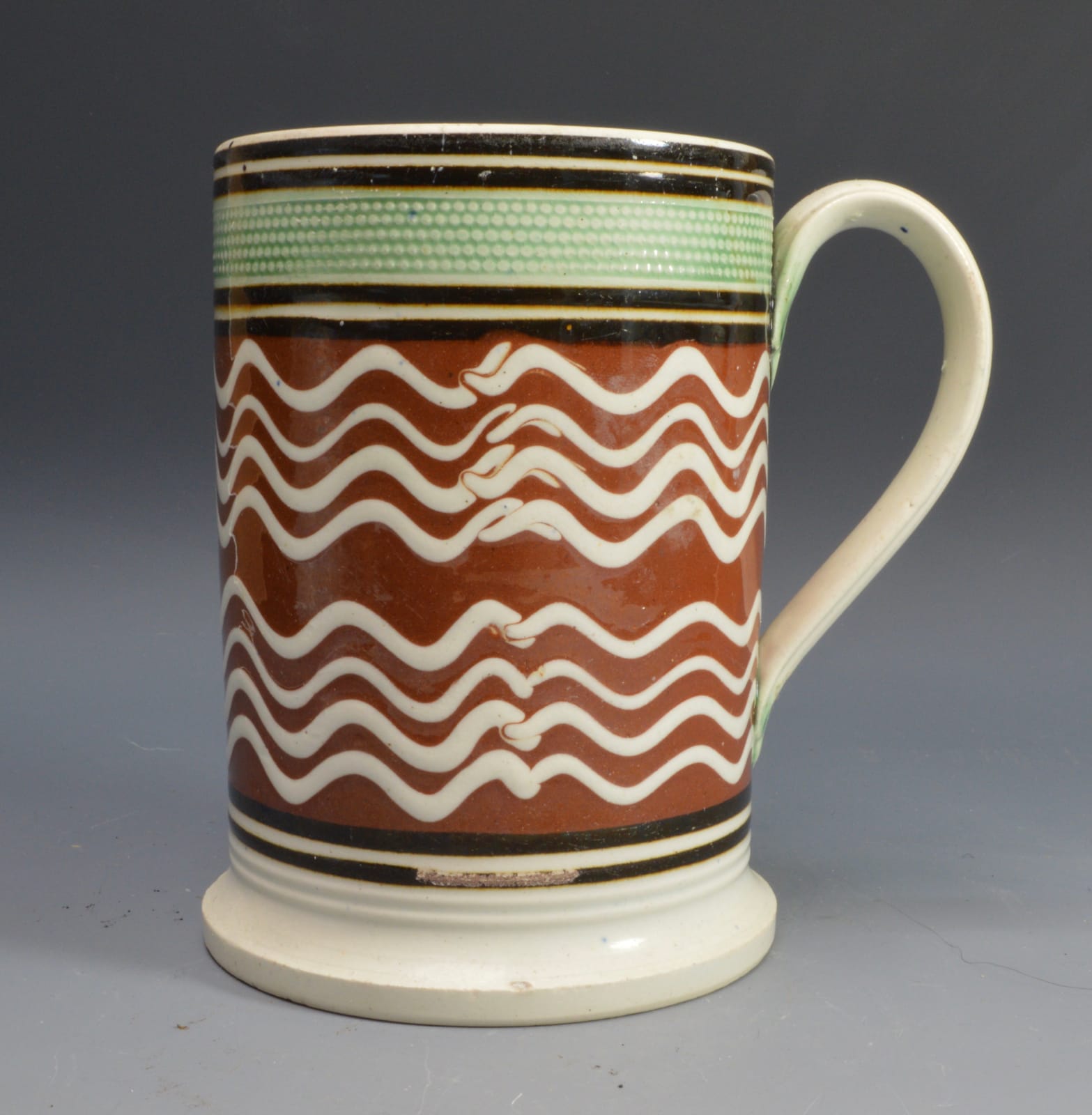 Unknown, Mochaware Mug with wavy line slip, 1820