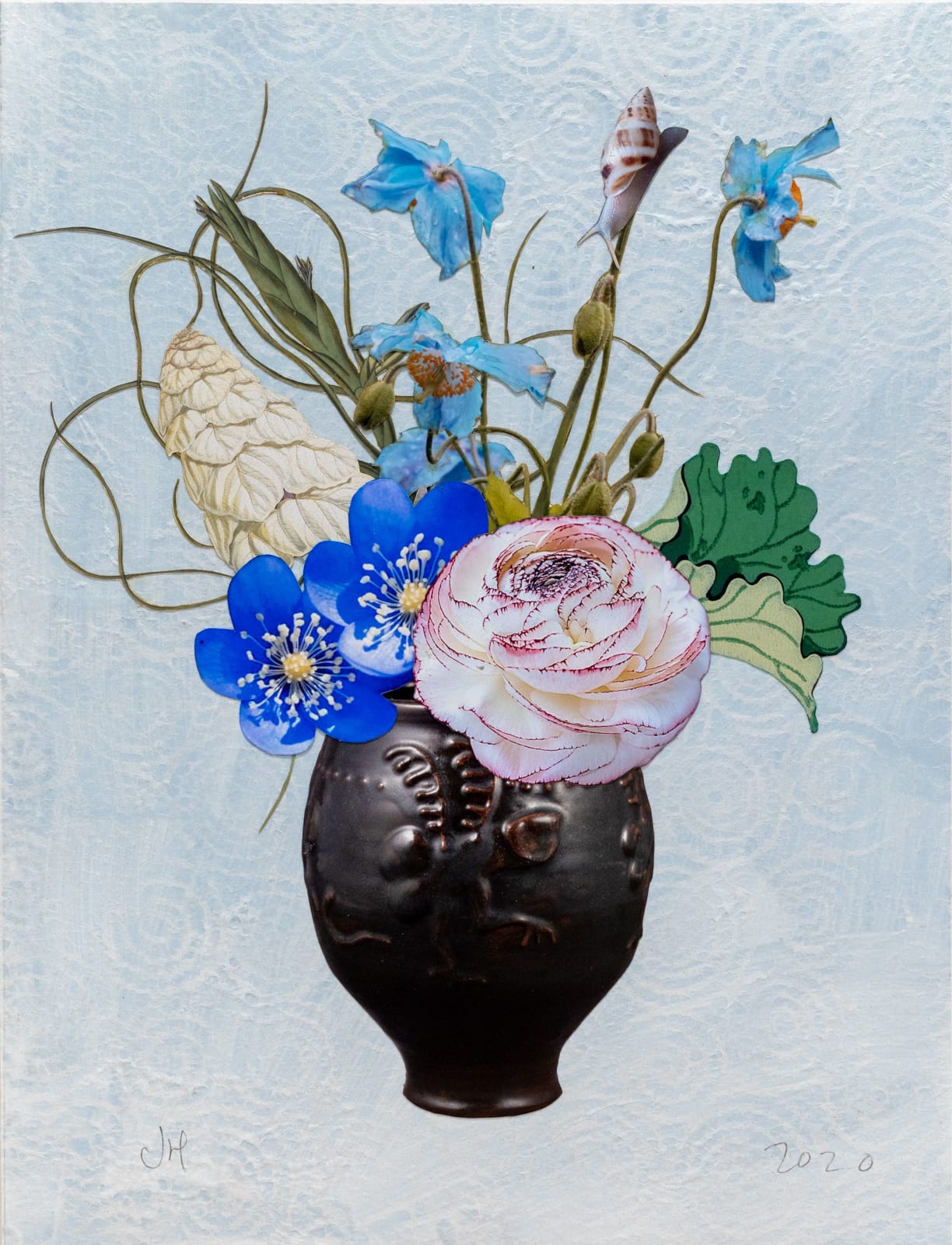 Jane Hammond, Roman Phallic Cup with Himalayan Blue Poppies and Anemone Hepatica, 2020
