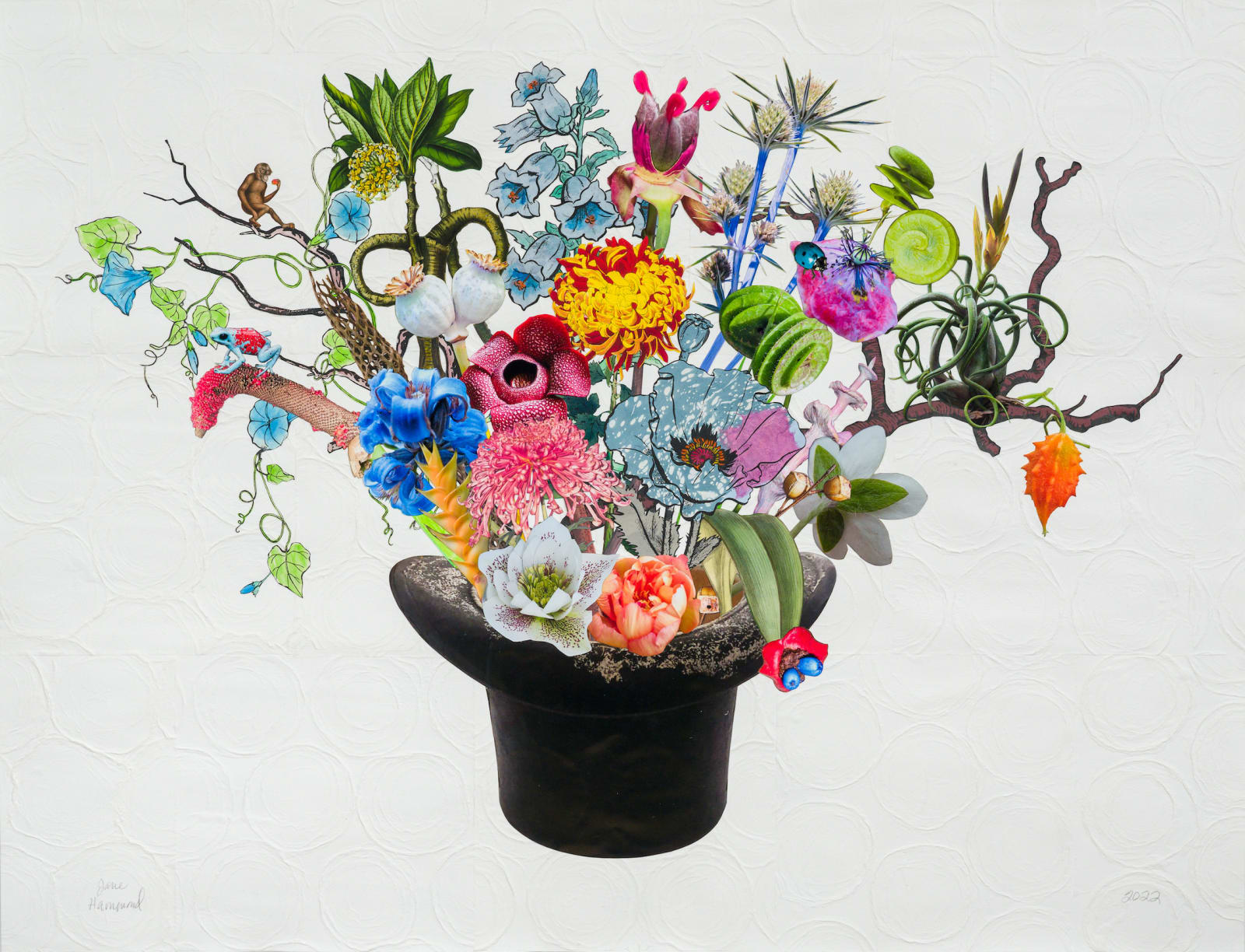 Jane Hammond, Top Hat Champagne Bucket with Hot Lips, Rafflesia and Button Medick, 2022