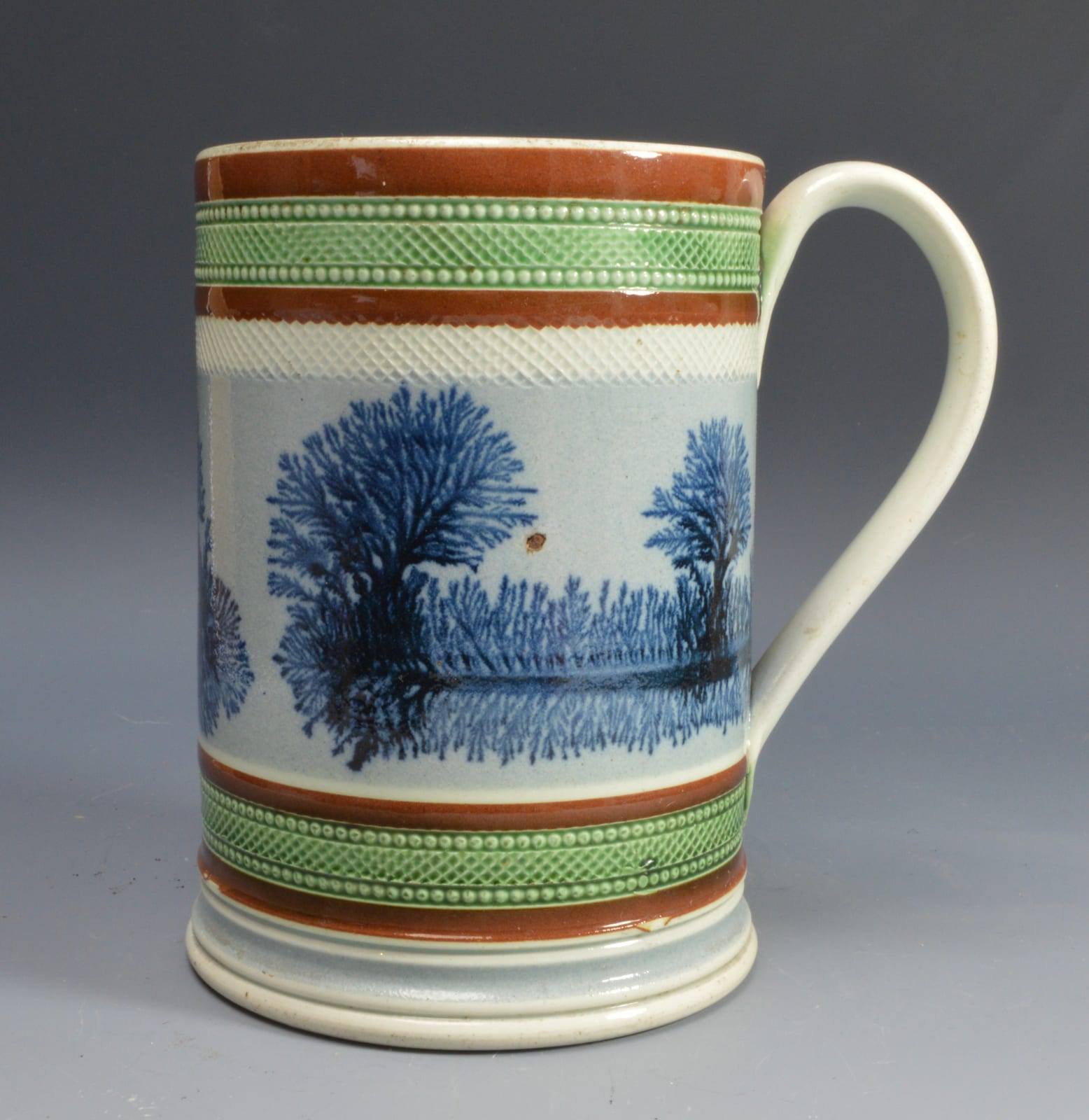 Unknown, Mochaware Mug with blue dendritic trees, 1820