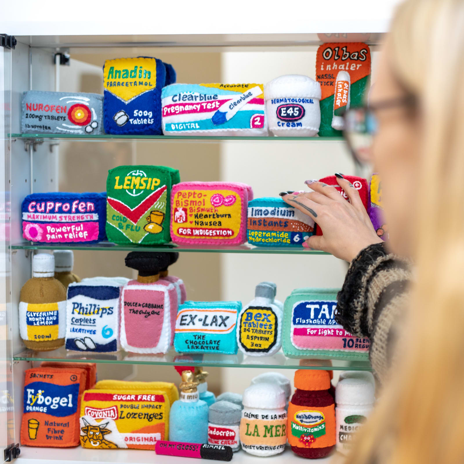 Lucy Sparrow, Bourdon Street Chemist Cabinet, 2020