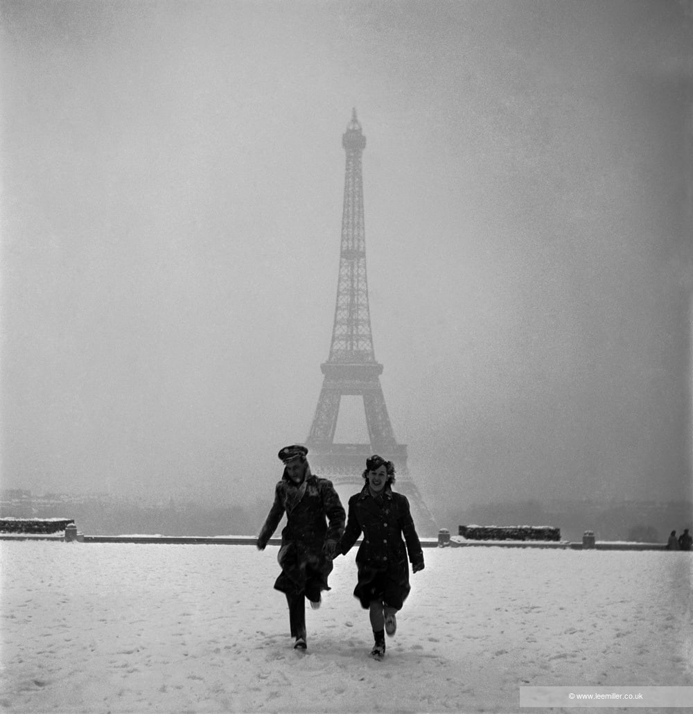 Lee Miller, Couple running 'Veiled Eiffel Tower', Paris, France, 1944