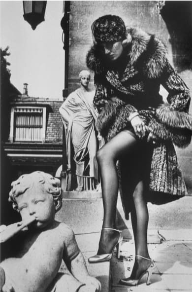 Helmut Newton, Woman Adjusting Stockings, 1975