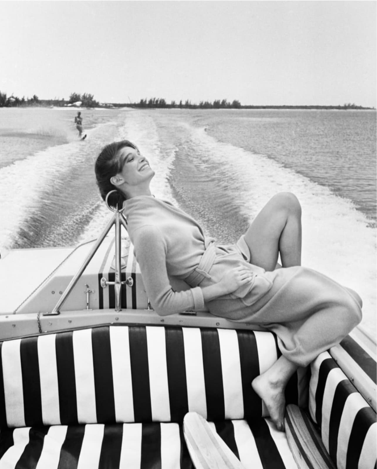 Patrick Lichfield, Ann Turkel on Speedboat, Nassau, Bahamas, 1970