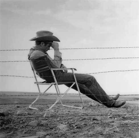 Frank Worth, James Dean Seated On Set Of 'Giant', 1955