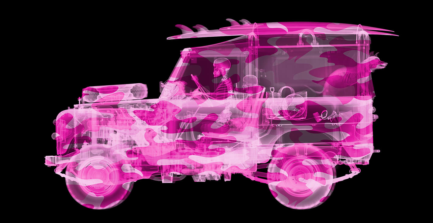 Nick Veasey, Camouflage Land Rover Surfer (Pink), 2021