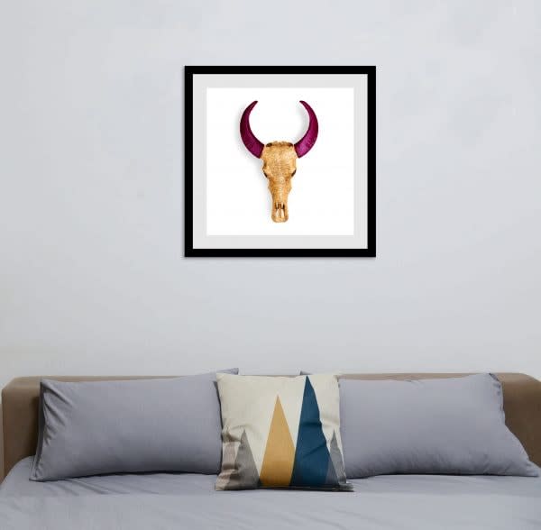 ANGELA MORRIS-WINMILL, GOLD LACE WITH PLUM HORNS ON WHITE - SMALL