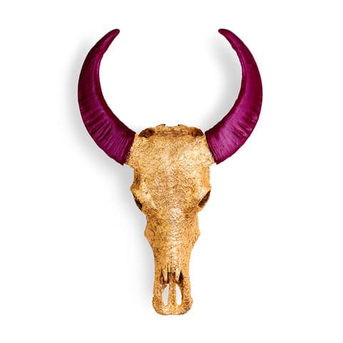 ANGELA MORRIS-WINMILL, GOLD LACE WITH PLUM HORNS ON WHITE - SMALL