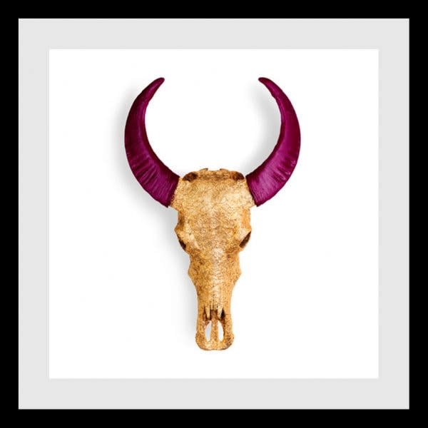 ANGELA MORRIS-WINMILL, GOLD LACE WITH PLUM HORNS ON WHITE - SMALL