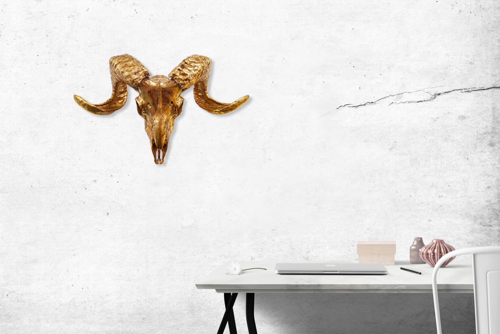 ANGELA MORRIS-WINMILL, All Gold Scottish Ram - Actual Skull