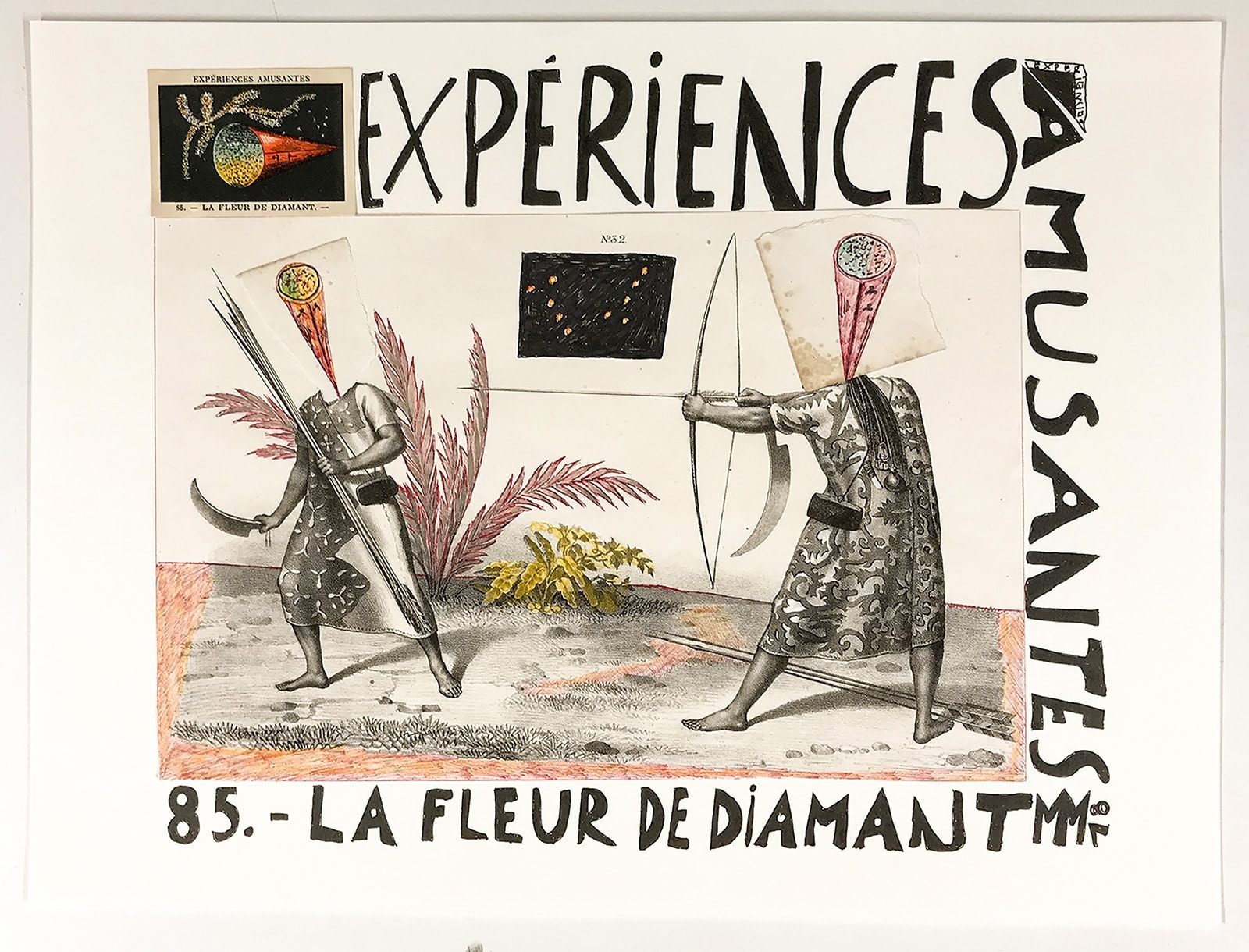 Marcel Miracle La fleur du diamant Collages et stylo bille sur papier 30 x 40 cm
