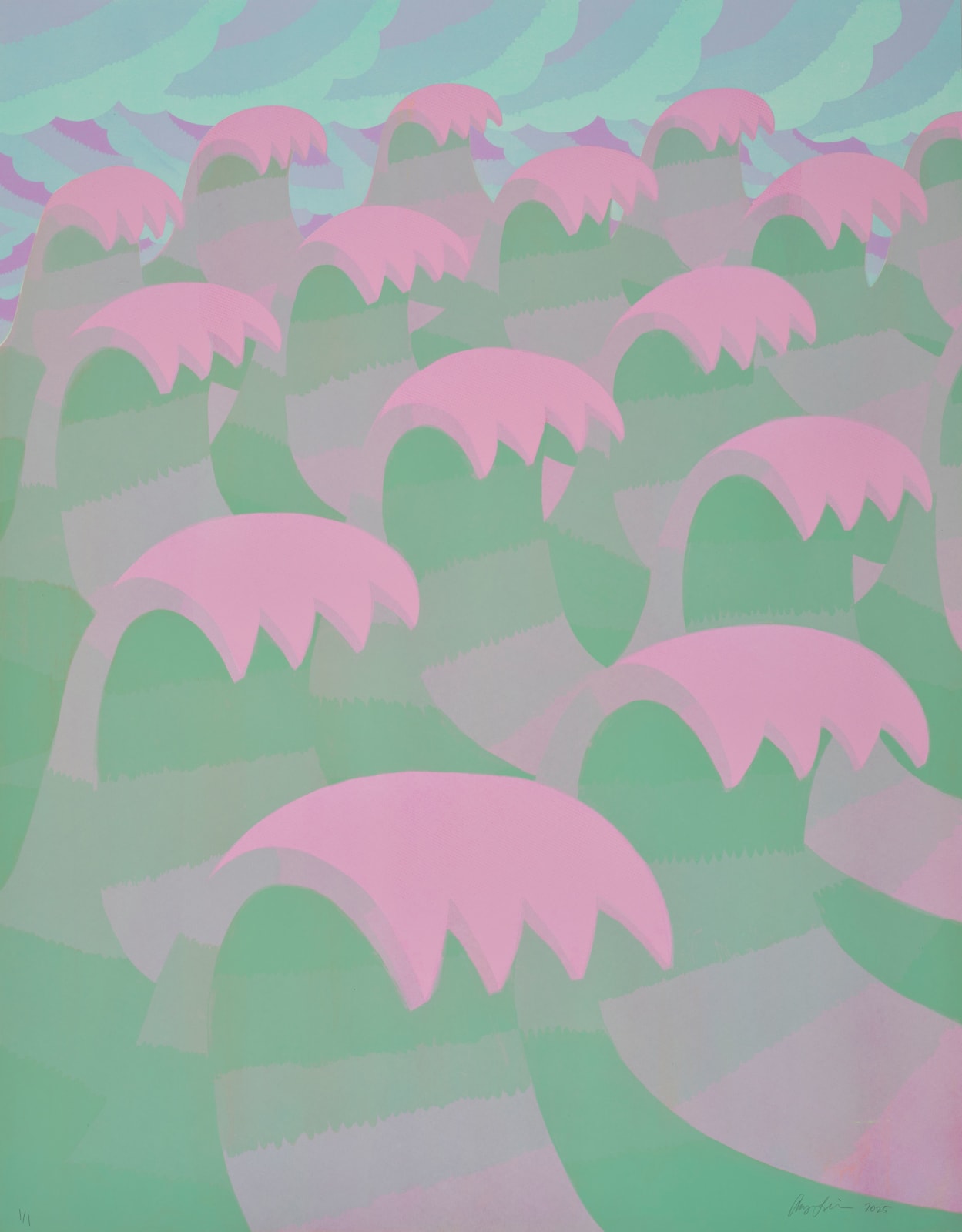 Amy Lincoln, Waves 14 (Pink, Green and Cyan), 2025