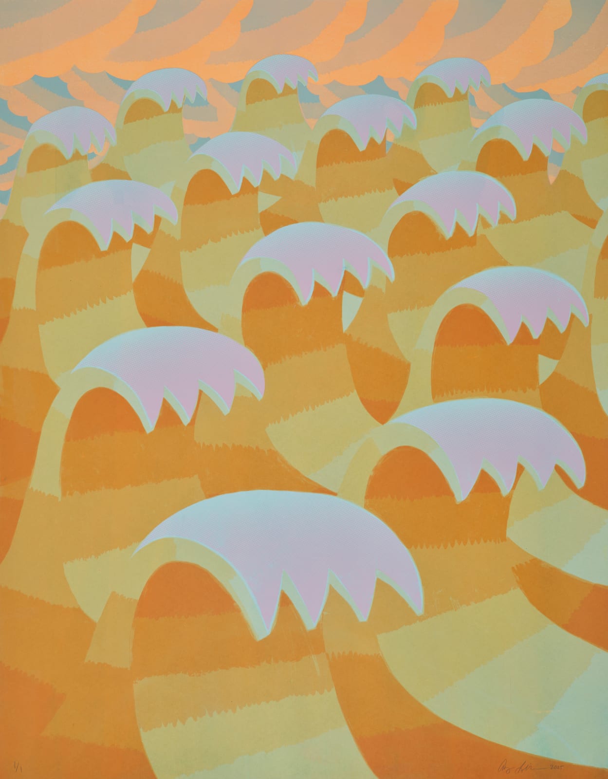 Amy Lincoln, Waves 16 (Orange, Blue and Pink), 2025