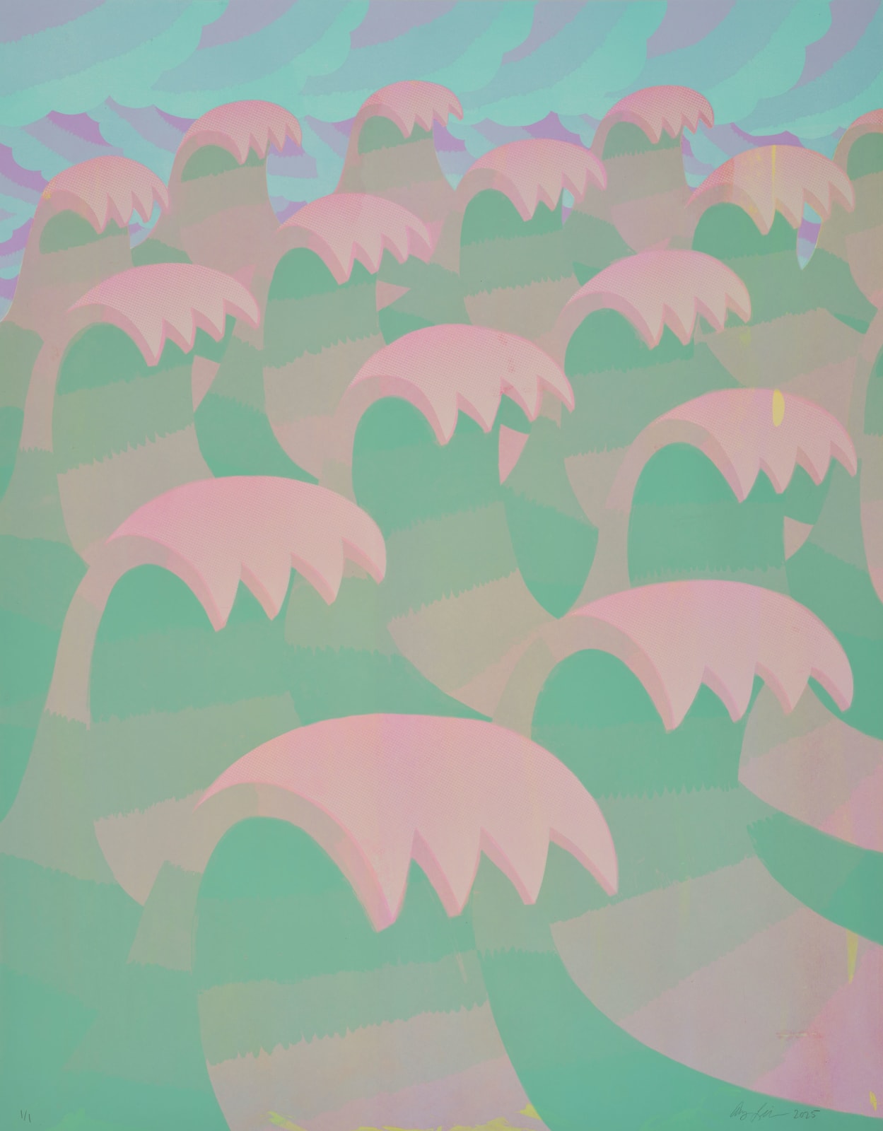 Amy Lincoln, Waves 19 (Green, Pink and Cyan), 2025