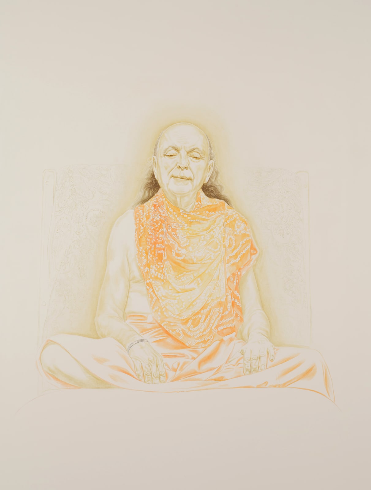 Adi Da Samraj (2014) by Mal Fostock, oil on canvas, 110 × 80 cm. Large-scale portrait of Adi Da Samraj with expressive brushwork and a meditative presence.