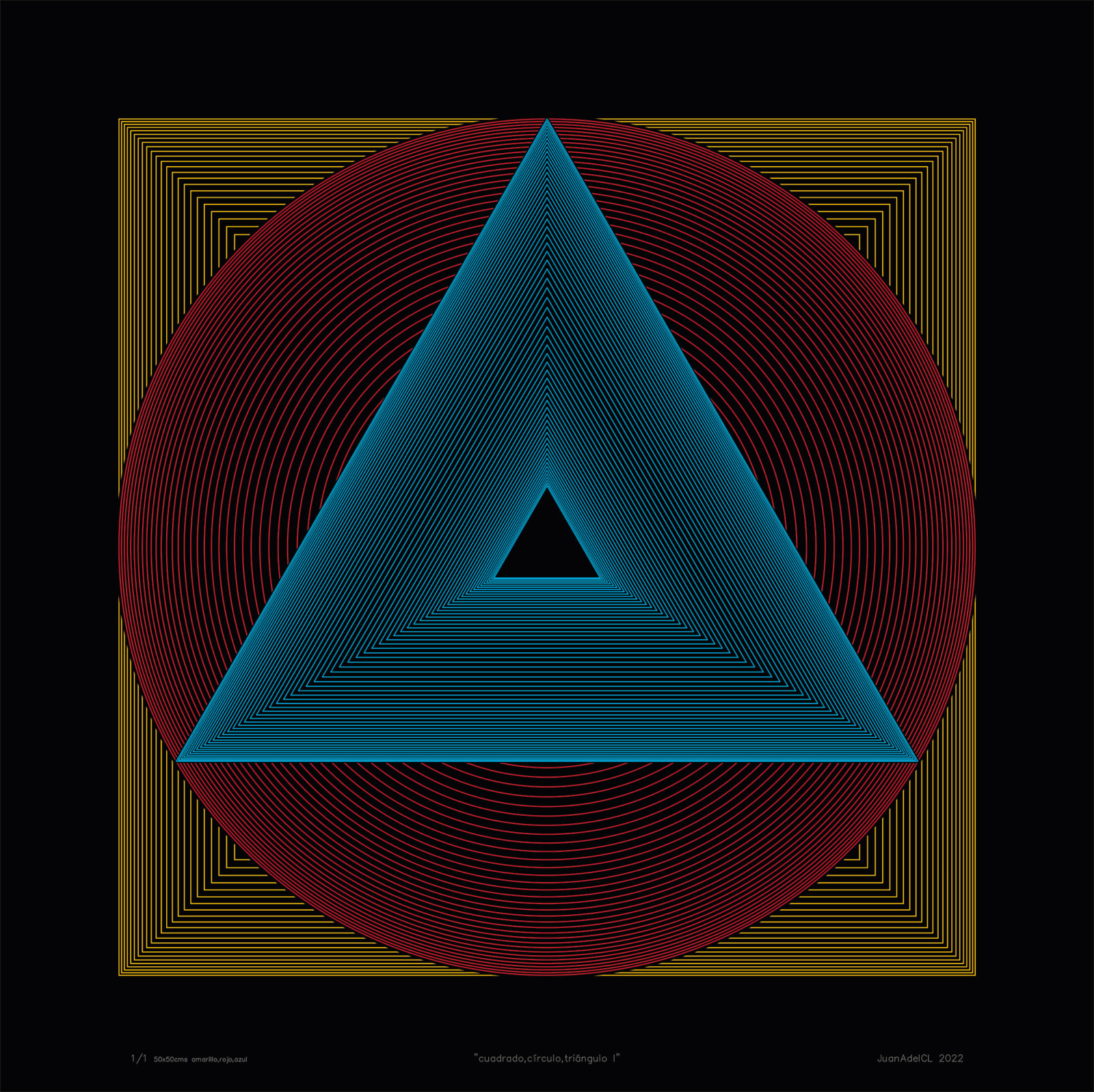Juan Álvarez del Castillo, "Cuadrado, cícrulo, triángulo l" (Amarillo, rojo y azul), 2022