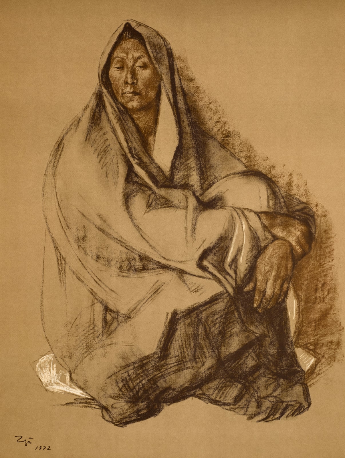 Francisco Zúñiga, "Mujer con rebozo sentada", 1972