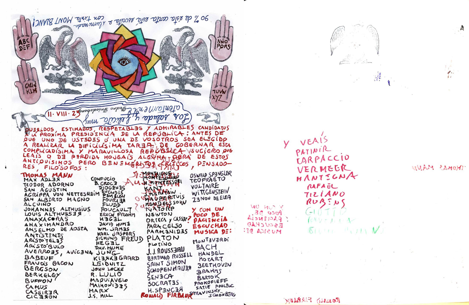 Pedro Friedeberg, Carta a los candidatos a la presidencia, II / VIII / 23