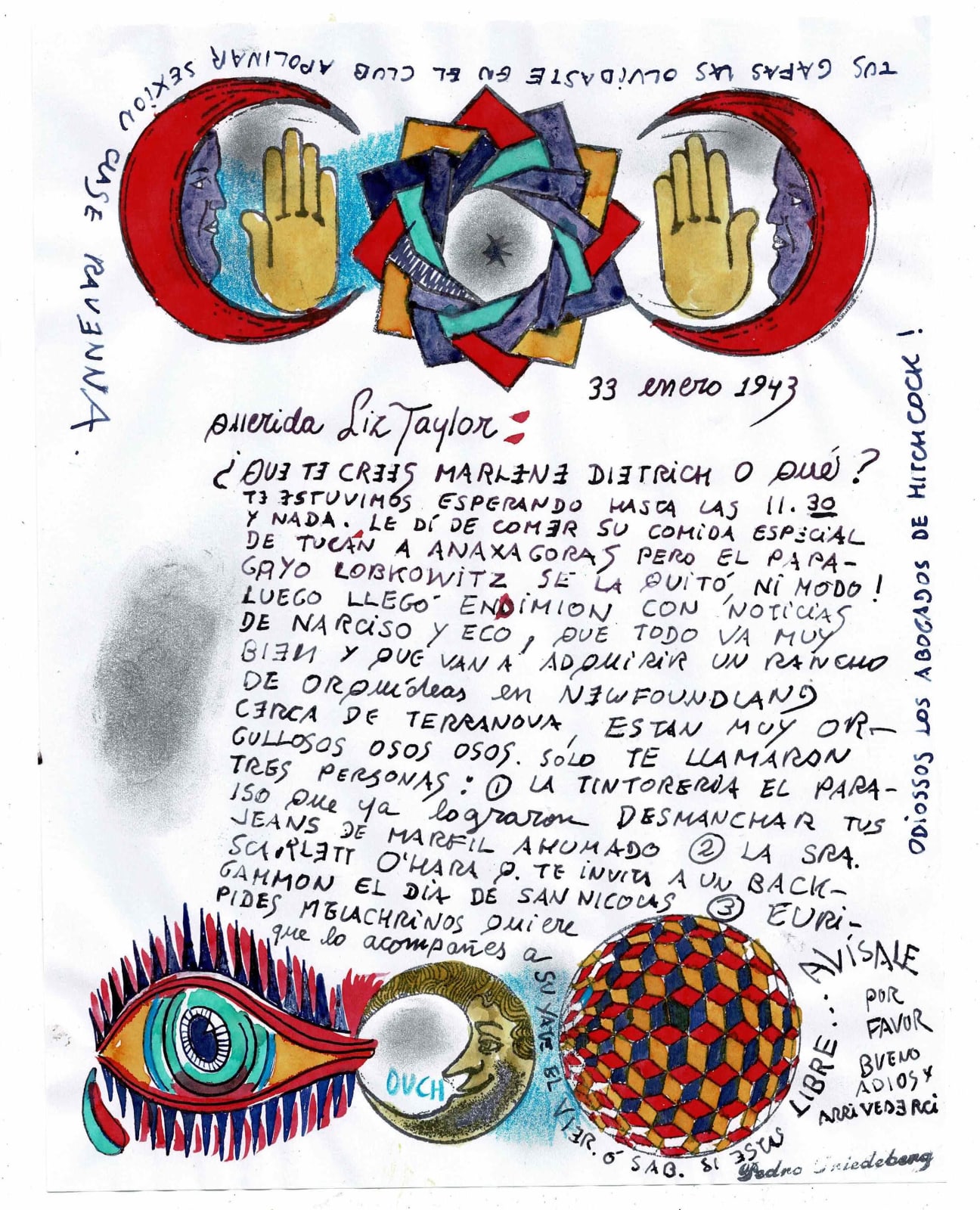 Pedro Friedeberg, Carta a Liz Taylor, 33 enero 1943