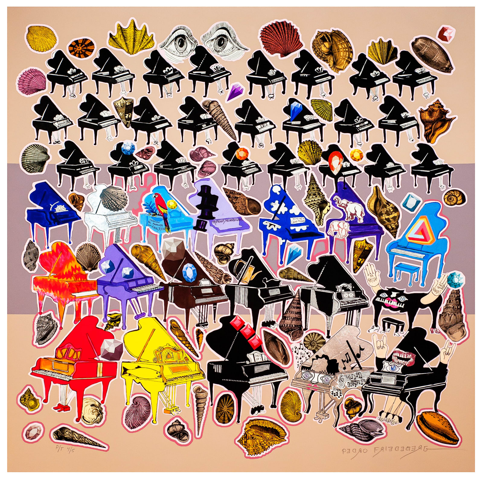 Pedro Friedeberg, "Pianos y Caracolas", 2024