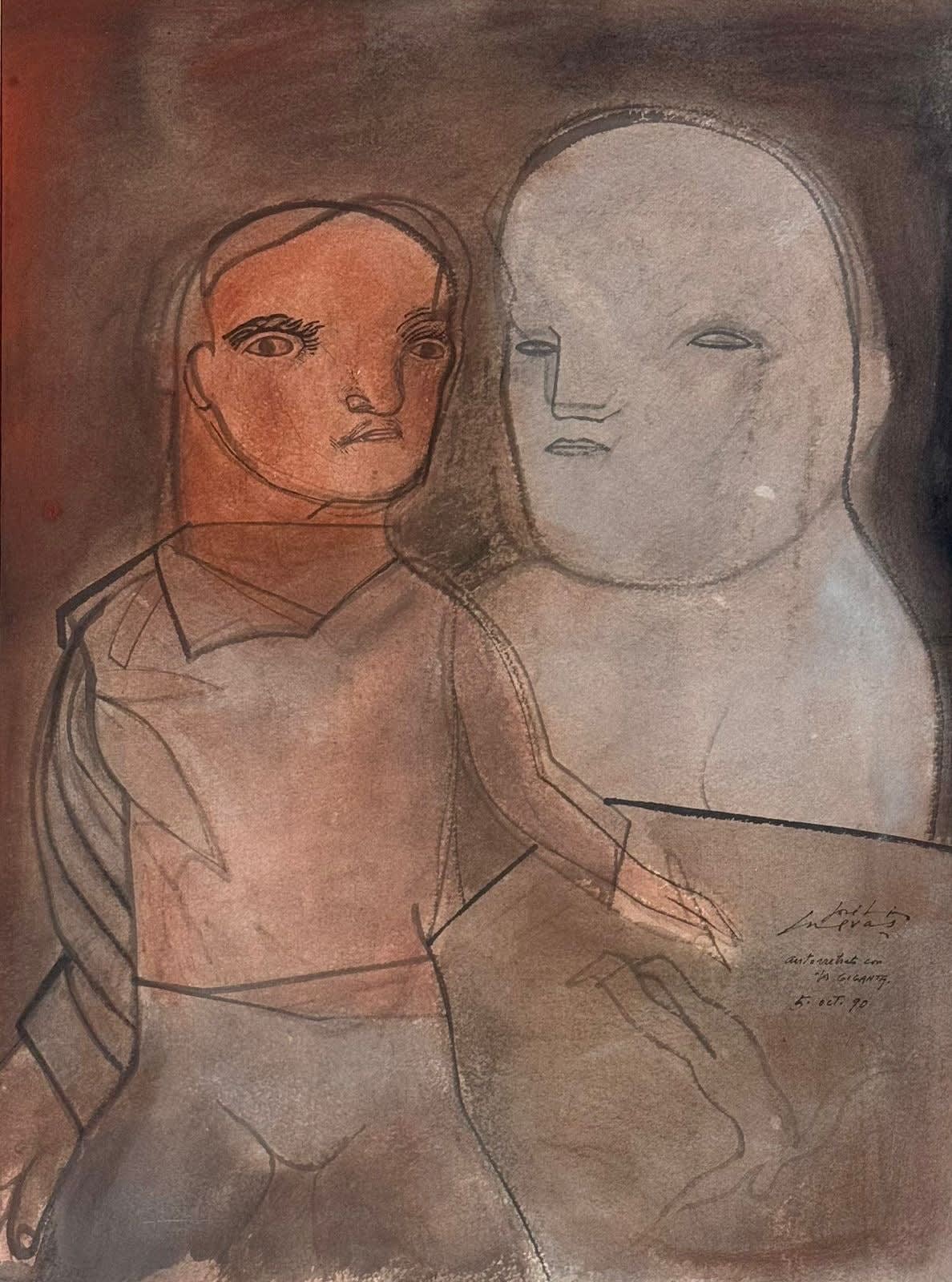 Jose Luis Cuevas, "Autorretrato con giganta", 1990