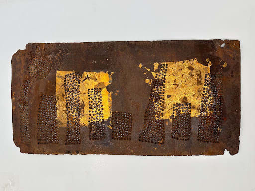 Mathias Goeritz, "Sin título" / Lámina dorada (Torres y Sol), ca. 1980