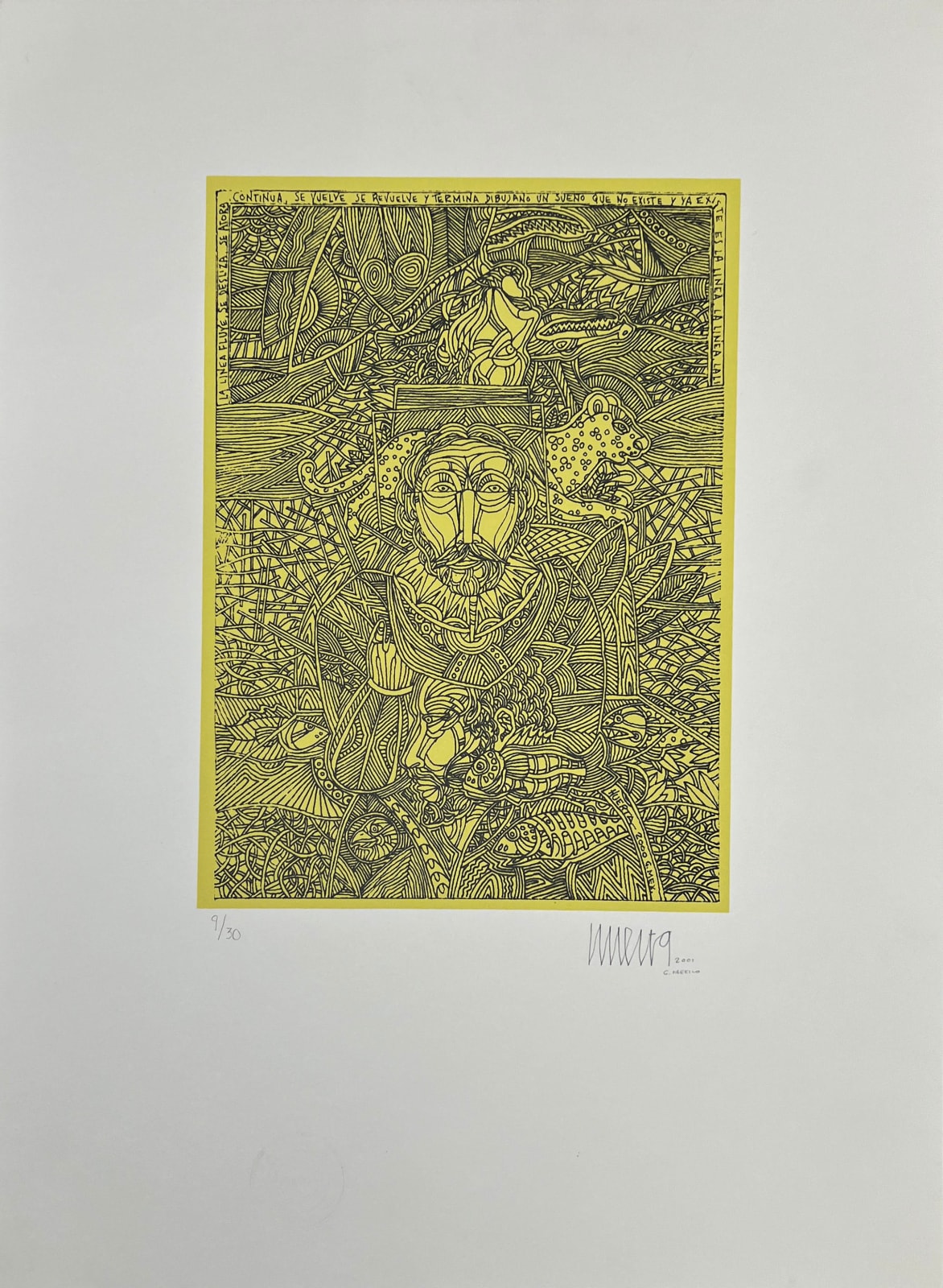 Marcos Huerta, "Personajes entre líneas (señor y jaguar amarillo)", 2001