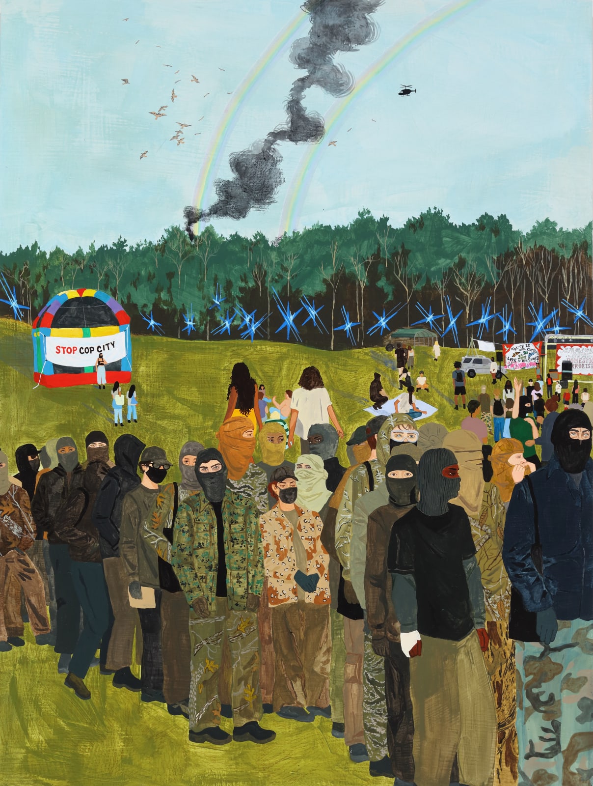 Dianna Settles, And when the time for the breaking of the law is here, be sure it is to take place in the matrix of our everyday thoughts and fantasies, our wonderment at how we got from there to here. (The black and green snake fights the blue one), 2023