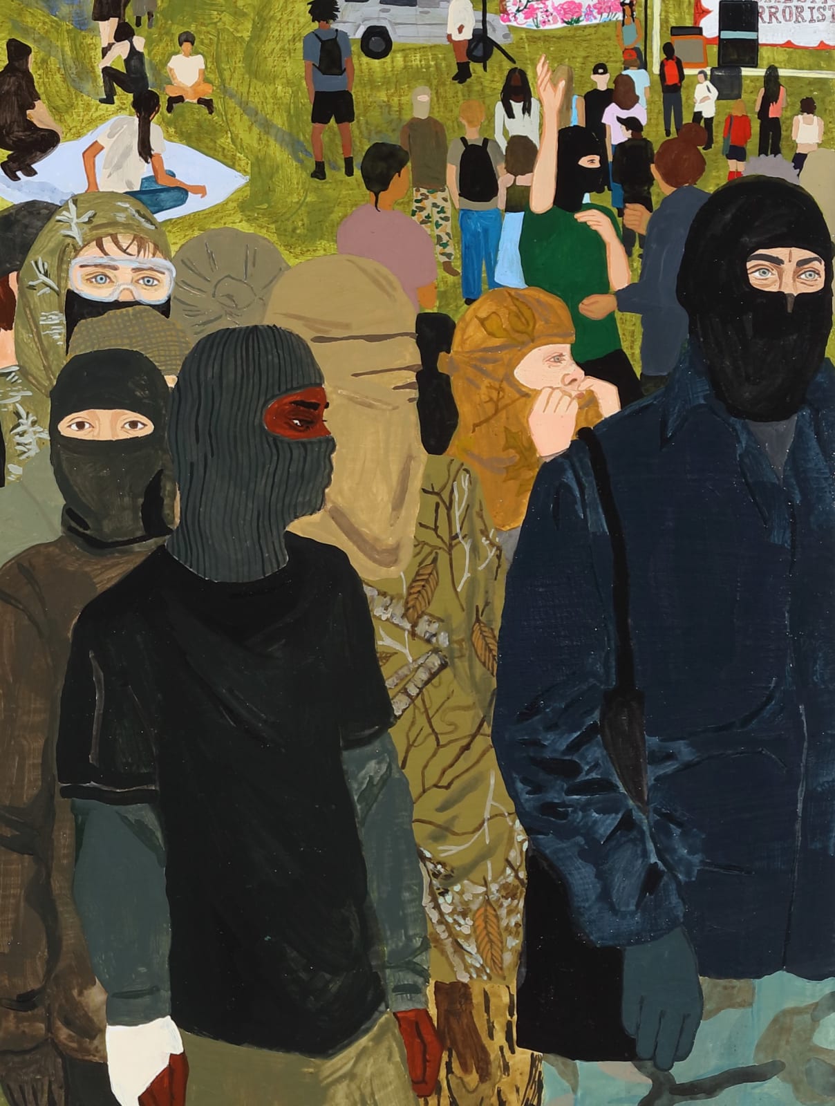 Dianna Settles, And when the time for the breaking of the law is here, be sure it is to take place in the matrix of our everyday thoughts and fantasies, our wonderment at how we got from there to here. (The black and green snake fights the blue one), 2023