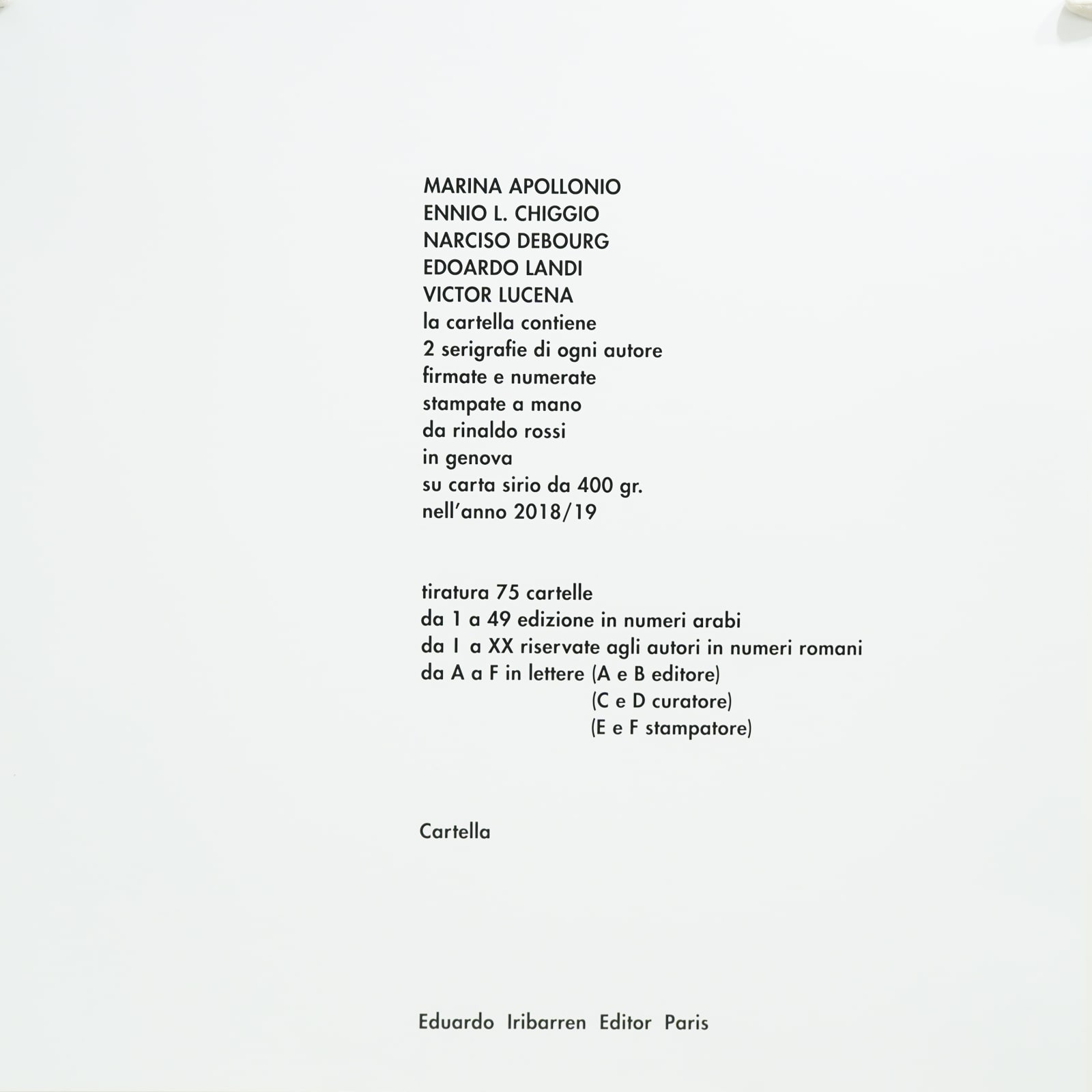 Narciso Debourg, Portafolio con Ennio Chiggio, Edoardo Landi, Victor Lucena y Marina Apollonio, 2018