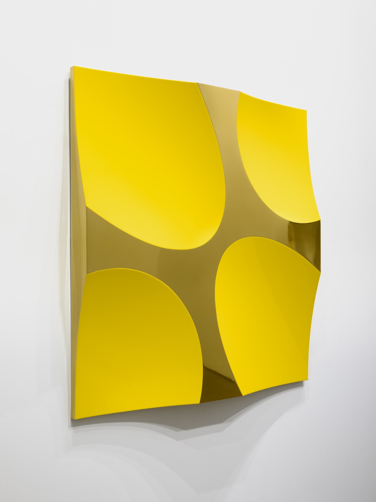 Mark Eisen, Gold square with concave yellow circles and ellipses, 2017