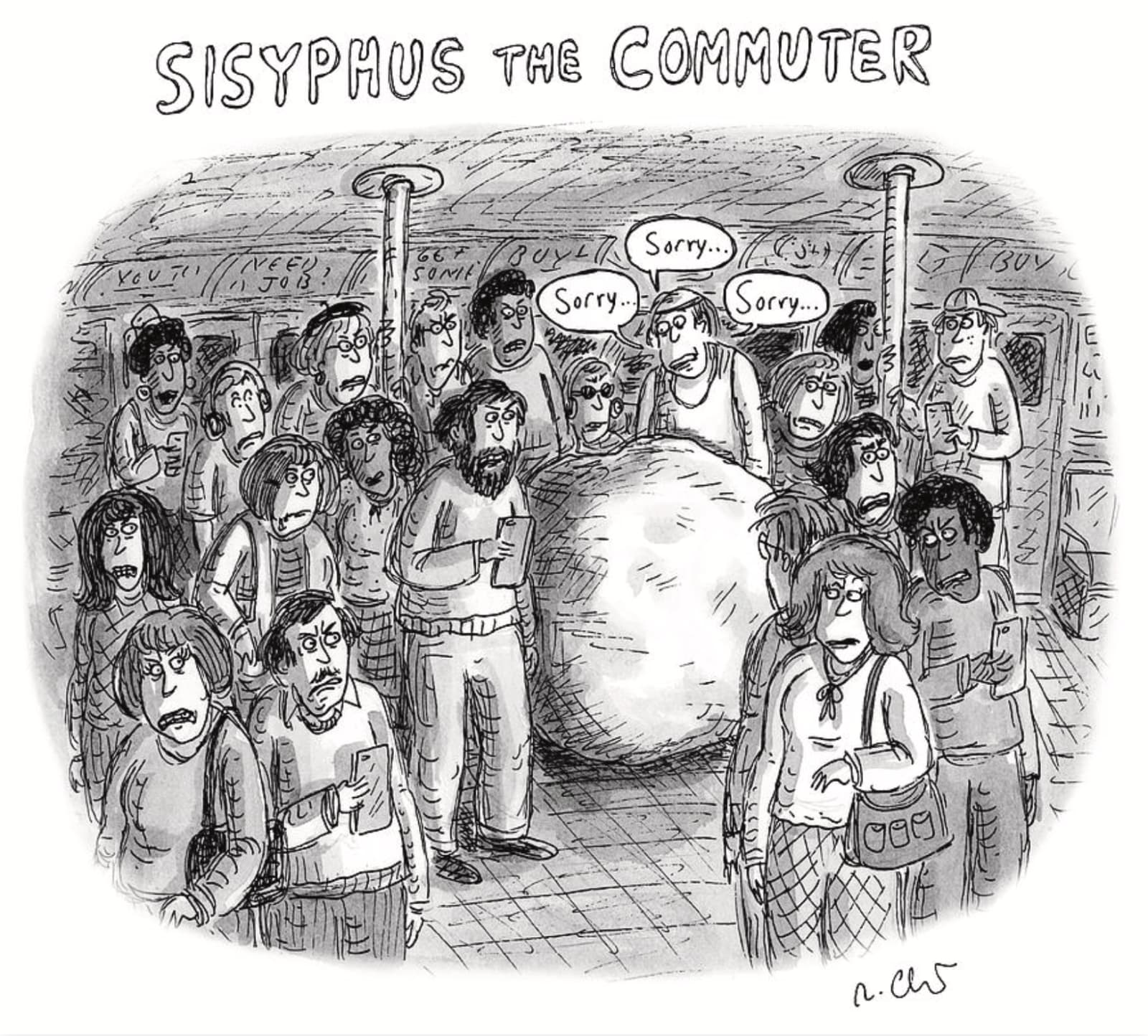 Roz Chast, Sisyphus the Commuter, 2019, Jan. 7
