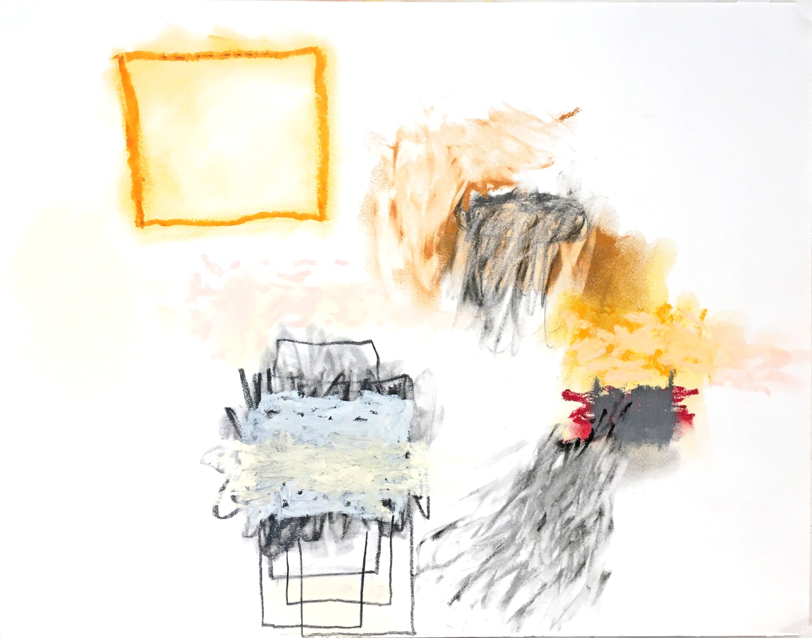 Abstract drawing with yellow grey and red