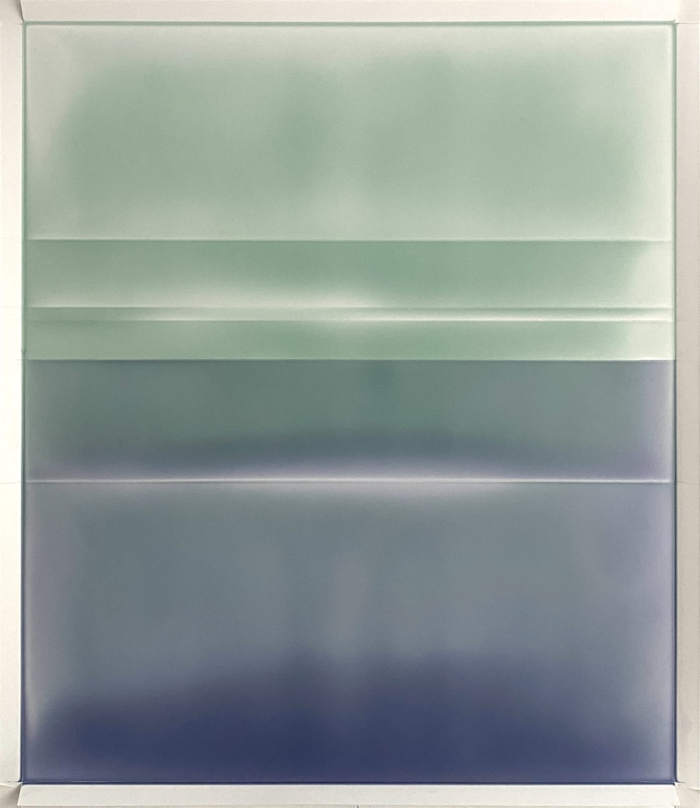 abstract green painting with horizontal lines