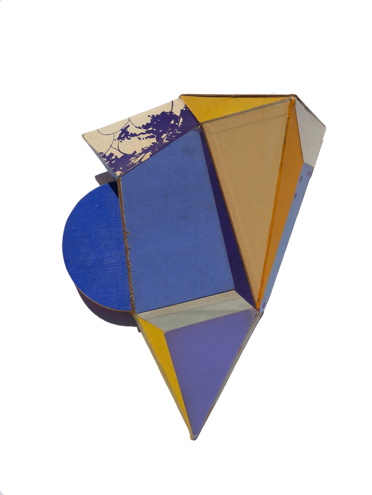 abstract 3d collaged wall sculpture with blue and yellow